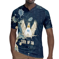 Bennu Ancient Egyptian Rugby Jersey with Deep Blue Ink Wash, Winged Bennu Bird and Soul of Ra - Wonder Print Shop
