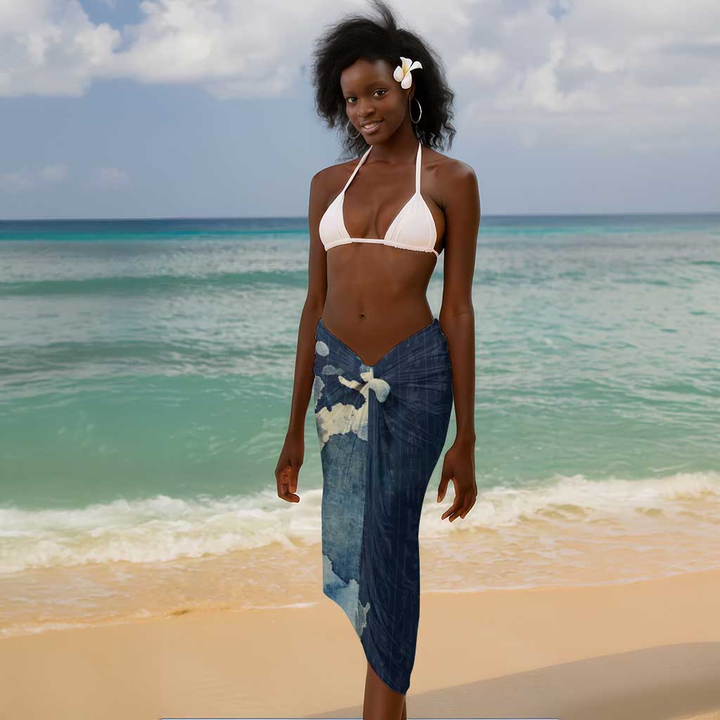 Bennu Ancient Egyptian Sarong with Deep Blue Ink Wash, Winged Bennu Bird and Soul of Ra - Wonder Print Shop