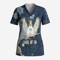 Bennu Ancient Egyptian Scrub Top with Deep Blue Ink Wash, Winged Bennu Bird and Soul of Ra - Wonder Print Shop