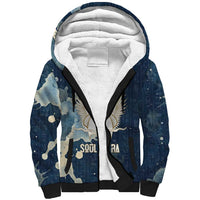 Bennu Ancient Egyptian Sherpa Hoodie with Deep Blue Ink Wash, Winged Bennu Bird and Soul of Ra - Wonder Print Shop