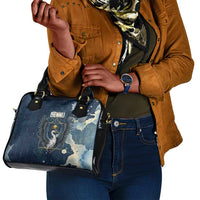 Bennu Ancient Egyptian Shoulder Handbag with Deep Blue Ink Wash, Winged Bennu Bird and Soul of Ra - Wonder Print Shop