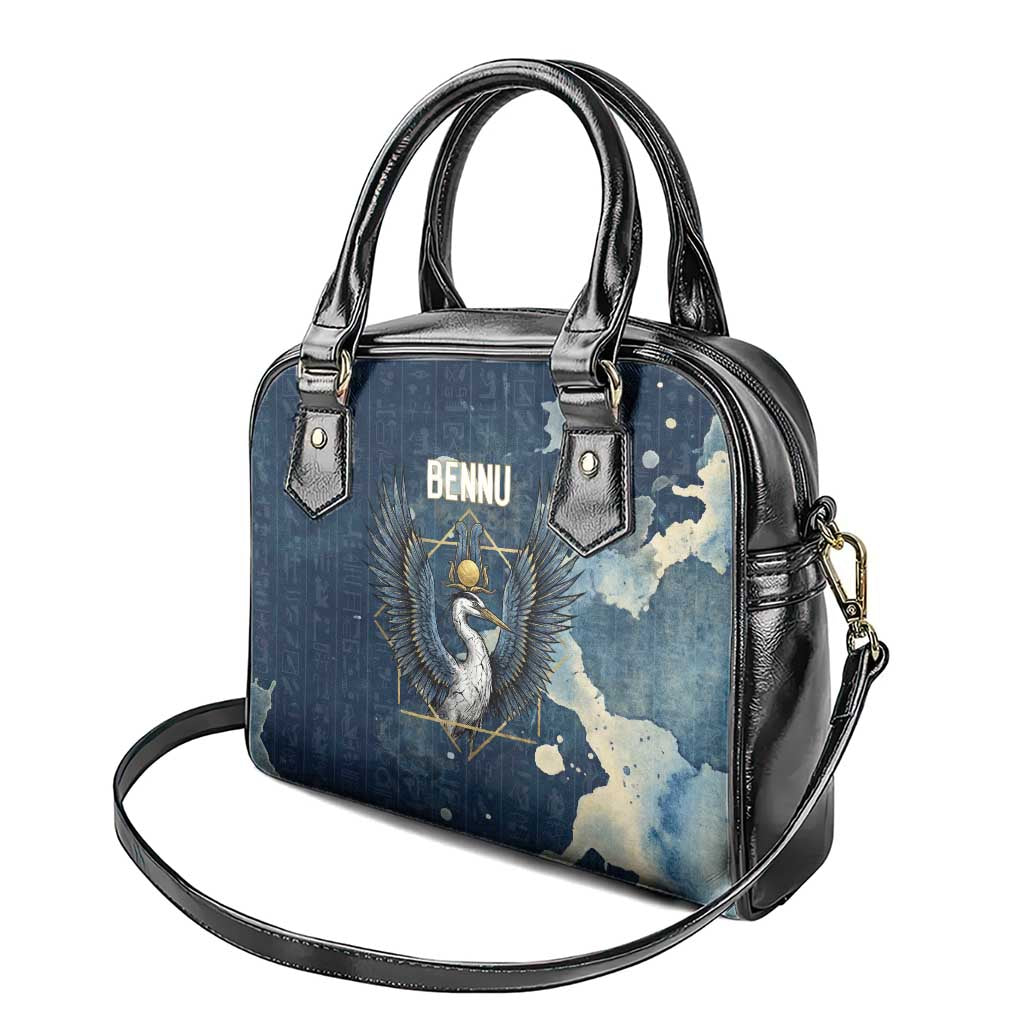 Bennu Ancient Egyptian Shoulder Handbag with Deep Blue Ink Wash, Winged Bennu Bird and Soul of Ra - Wonder Print Shop