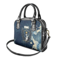 Bennu Ancient Egyptian Shoulder Handbag with Deep Blue Ink Wash, Winged Bennu Bird and Soul of Ra - Wonder Print Shop