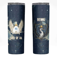 Bennu Ancient Egyptian Skinny Tumbler with Deep Blue Ink Wash, Winged Bennu Bird and Soul of Ra - Wonder Print Shop