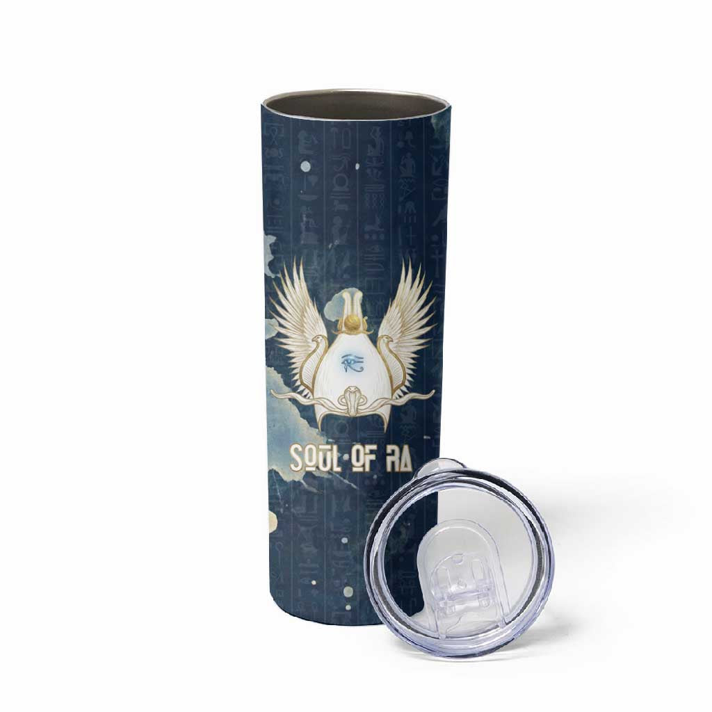Bennu Ancient Egyptian Skinny Tumbler with Deep Blue Ink Wash, Winged Bennu Bird and Soul of Ra - Wonder Print Shop
