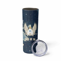 Bennu Ancient Egyptian Skinny Tumbler with Deep Blue Ink Wash, Winged Bennu Bird and Soul of Ra - Wonder Print Shop