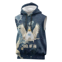 Bennu Ancient Egyptian Sleeveless Hoodie with Deep Blue Ink Wash, Winged Bennu Bird and Soul of Ra - Wonder Print Shop