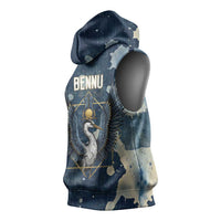 Bennu Ancient Egyptian Sleeveless Hoodie with Deep Blue Ink Wash, Winged Bennu Bird and Soul of Ra - Wonder Print Shop