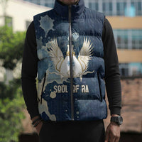 Bennu Ancient Egyptian Sleeveless Puffer Jacket with Deep Blue Ink Wash, Winged Bennu Bird and Soul of Ra - Wonder Print Shop
