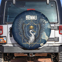 Bennu Ancient Egyptian Spare Tire Cover with Deep Blue Ink Wash, Winged Bennu Bird and Soul of Ra - Wonder Print Shop