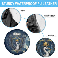 Bennu Ancient Egyptian Spare Tire Cover with Deep Blue Ink Wash, Winged Bennu Bird and Soul of Ra - Wonder Print Shop