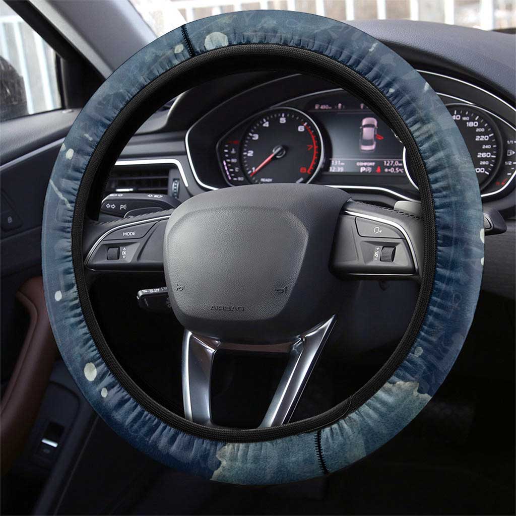 Bennu Ancient Egyptian Steering Wheel Cover with Deep Blue Ink Wash, Winged Bennu Bird and Soul of Ra - Wonder Print Shop