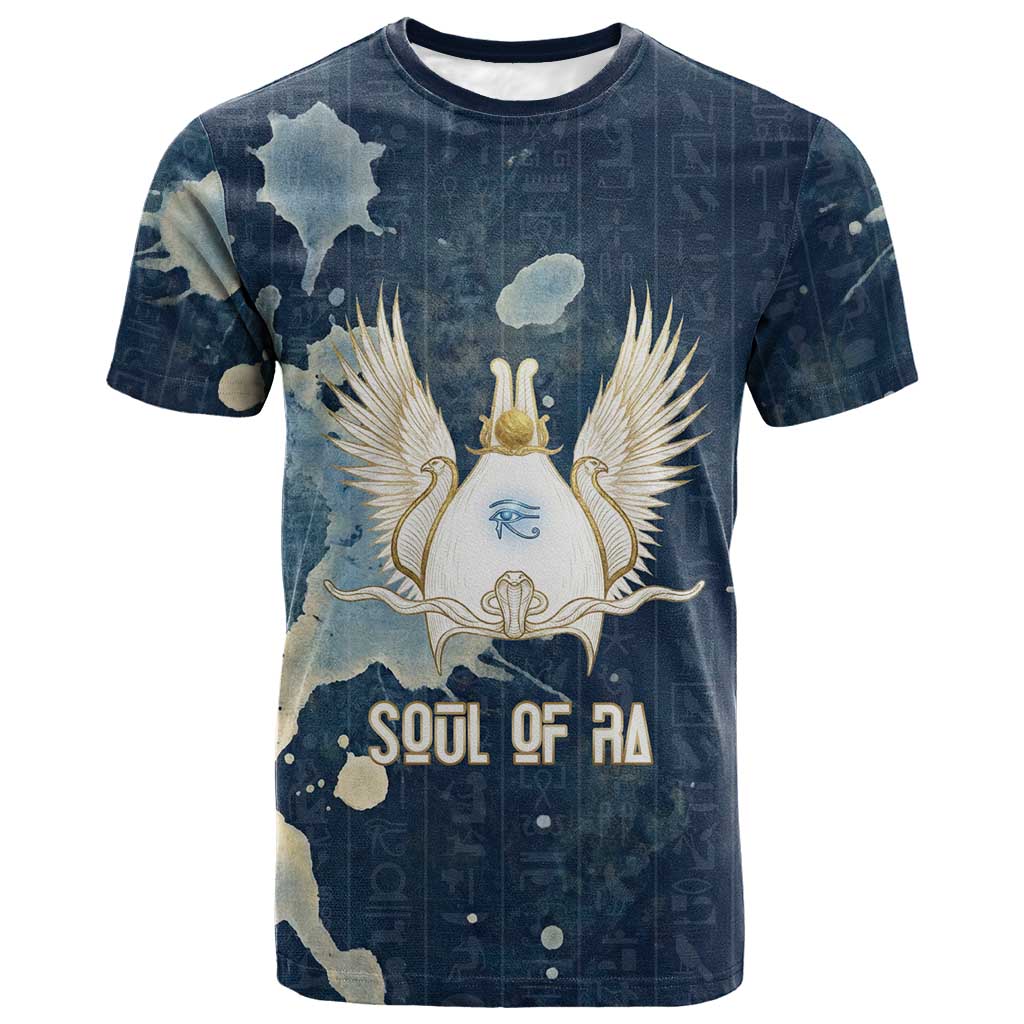 Bennu Ancient Egyptian T shirt with Deep Blue Ink Wash, Winged Bennu Bird and Soul of Ra - Wonder Print Shop