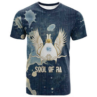 Bennu Ancient Egyptian T shirt with Deep Blue Ink Wash, Winged Bennu Bird and Soul of Ra - Wonder Print Shop