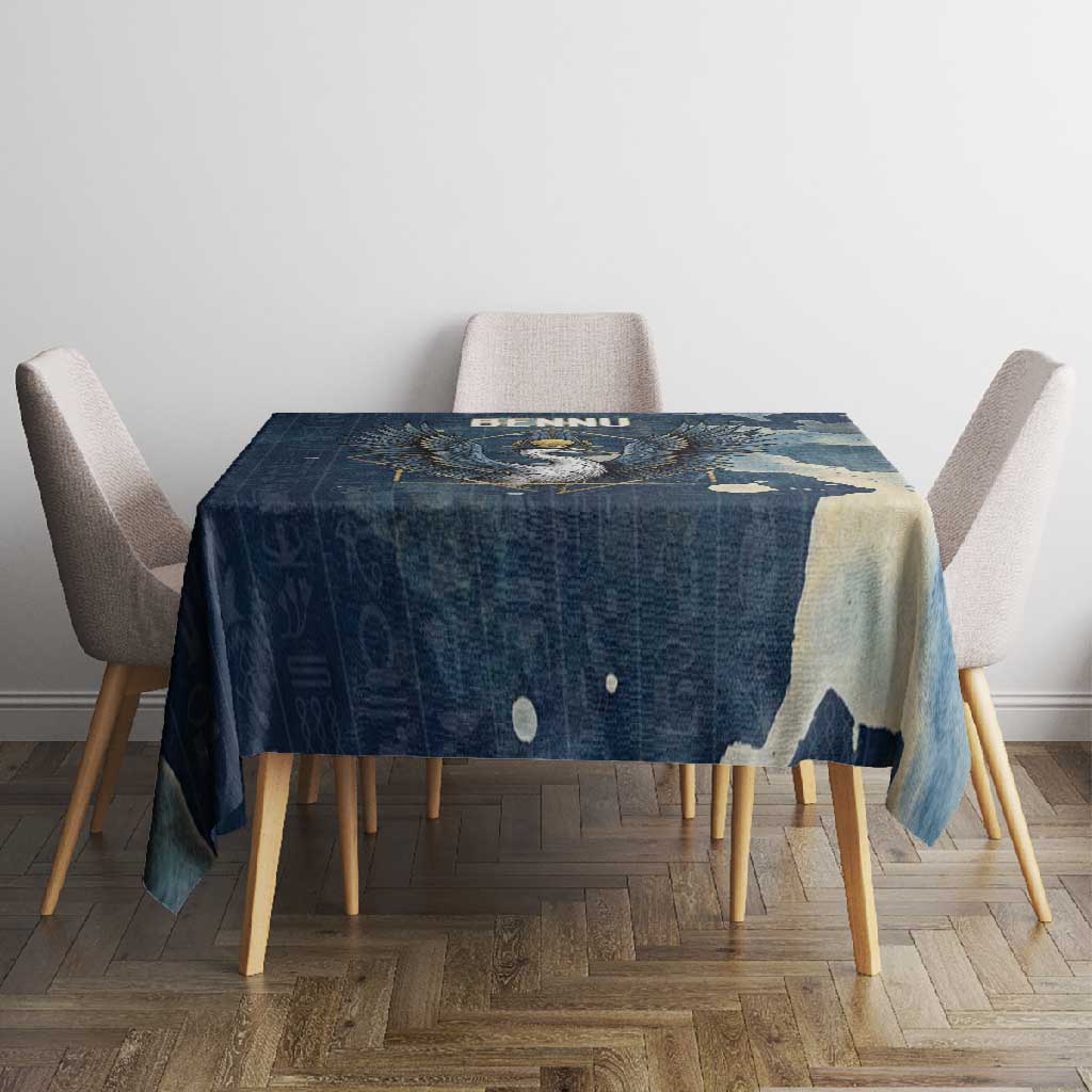 Bennu Ancient Egyptian Tablecloth with Deep Blue Ink Wash, Winged Bennu Bird and Soul of Ra - Wonder Print Shop
