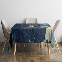 Bennu Ancient Egyptian Tablecloth with Deep Blue Ink Wash, Winged Bennu Bird and Soul of Ra - Wonder Print Shop