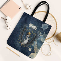 Bennu Ancient Egyptian Tote Bag with Deep Blue Ink Wash, Winged Bennu Bird and Soul of Ra - Wonder Print Shop
