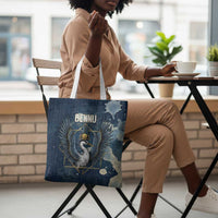 Bennu Ancient Egyptian Tote Bag with Deep Blue Ink Wash, Winged Bennu Bird and Soul of Ra - Wonder Print Shop