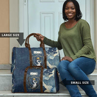 Bennu Ancient Egyptian Travel Bag with Deep Blue Ink Wash, Winged Bennu Bird and Soul of Ra - Wonder Print Shop