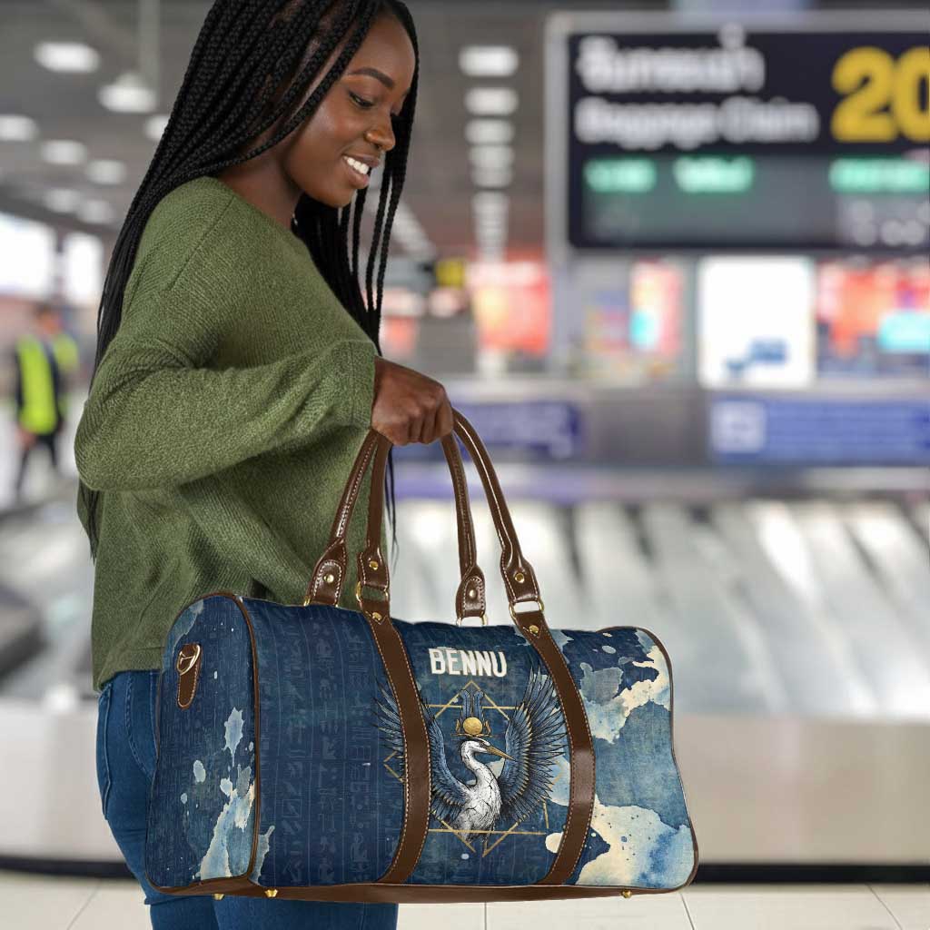 Bennu Ancient Egyptian Travel Bag with Deep Blue Ink Wash, Winged Bennu Bird and Soul of Ra - Wonder Print Shop