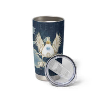 Bennu Ancient Egyptian Tumbler Cup with Deep Blue Ink Wash, Winged Bennu Bird and Soul of Ra - Wonder Print Shop