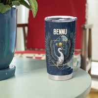 Bennu Ancient Egyptian Tumbler Cup with Deep Blue Ink Wash, Winged Bennu Bird and Soul of Ra - Wonder Print Shop