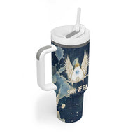 Bennu Ancient Egyptian Tumbler With Handle with Deep Blue Ink Wash, Winged Bennu Bird and Soul of Ra - Wonder Print Shop