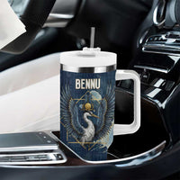Bennu Ancient Egyptian Tumbler With Handle with Deep Blue Ink Wash, Winged Bennu Bird and Soul of Ra - Wonder Print Shop