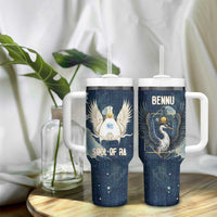 Bennu Ancient Egyptian Tumbler With Handle with Deep Blue Ink Wash, Winged Bennu Bird and Soul of Ra - Wonder Print Shop