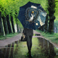 Bennu Ancient Egyptian Umbrella with Deep Blue Ink Wash, Winged Bennu Bird and Soul of Ra - Wonder Print Shop