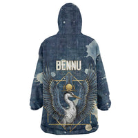 Bennu Ancient Egyptian Wearable Blanket Hoodie with Deep Blue Ink Wash, Winged Bennu Bird and Soul of Ra - Wonder Print Shop