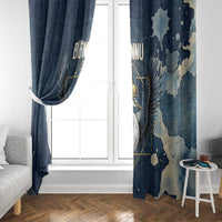Bennu Ancient Egyptian Window Curtain with Deep Blue Ink Wash, Winged Bennu Bird and Soul of Ra - Wonder Print Shop