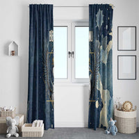 Bennu Ancient Egyptian Window Curtain with Deep Blue Ink Wash, Winged Bennu Bird and Soul of Ra - Wonder Print Shop