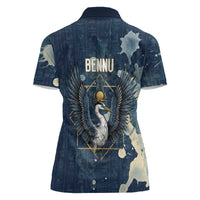Bennu Ancient Egyptian Women Polo Shirt with Deep Blue Ink Wash, Winged Bennu Bird and Soul of Ra - Wonder Print Shop