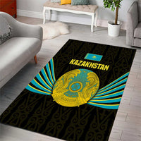 Kazakhstan National Emblem Area Rug with Black Tribal Pattern and Sun Eagle Motif