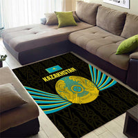 Kazakhstan National Emblem Area Rug with Black Tribal Pattern and Sun Eagle Motif