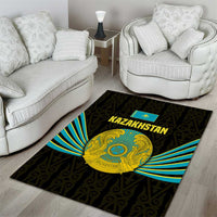 Kazakhstan National Emblem Area Rug with Black Tribal Pattern and Sun Eagle Motif