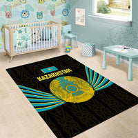 Kazakhstan National Emblem Area Rug with Black Tribal Pattern and Sun Eagle Motif