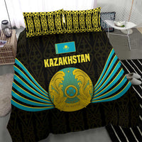 Kazakhstan National Emblem Bedding Set with Black Tribal Pattern and Sun Eagle Motif