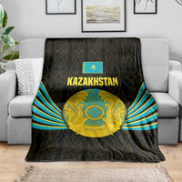 Kazakhstan National Emblem Blanket with Black Tribal Pattern and Sun Eagle Motif