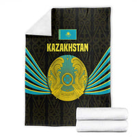 Kazakhstan National Emblem Blanket with Black Tribal Pattern and Sun Eagle Motif