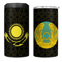 Kazakhstan National Emblem 4 in 1 Can Cooler Tumbler with Black Tribal Pattern and Sun Eagle Motif