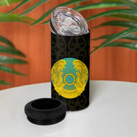 Kazakhstan National Emblem 4 in 1 Can Cooler Tumbler with Black Tribal Pattern and Sun Eagle Motif