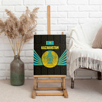 Kazakhstan National Emblem Canvas Wall Art with Black Tribal Pattern and Sun Eagle Motif