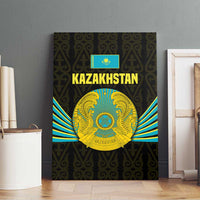 Kazakhstan National Emblem Canvas Wall Art with Black Tribal Pattern and Sun Eagle Motif