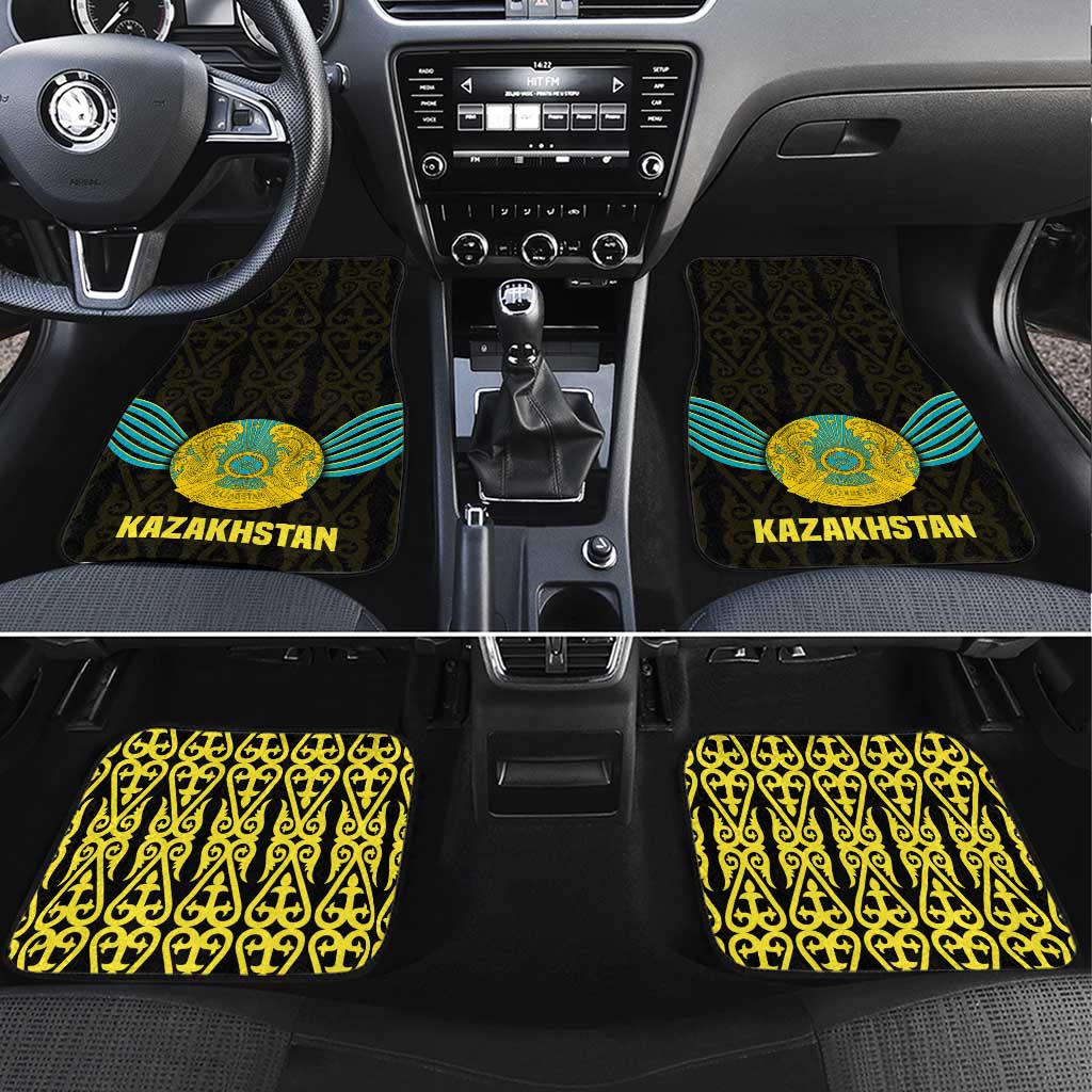 Kazakhstan National Emblem Car Mats with Black Tribal Pattern and Sun Eagle Motif