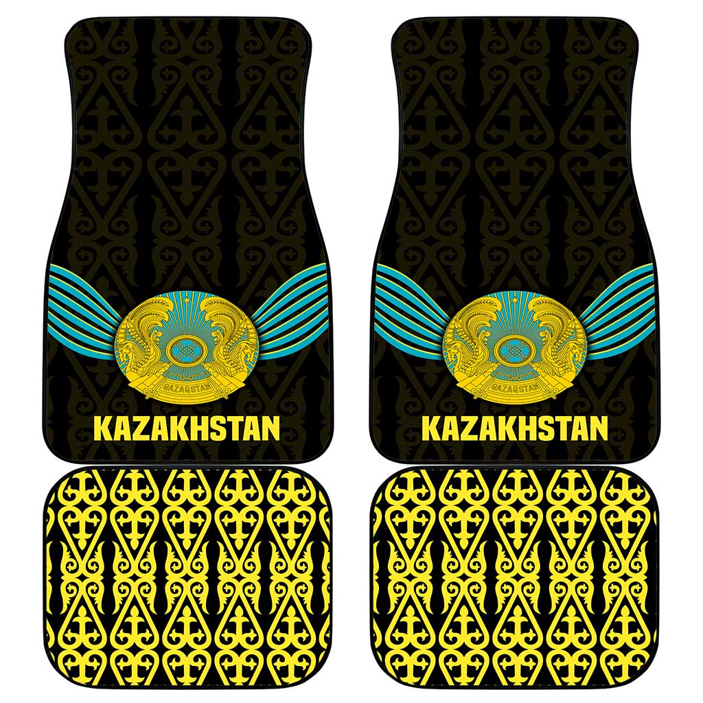 Kazakhstan National Emblem Car Mats with Black Tribal Pattern and Sun Eagle Motif