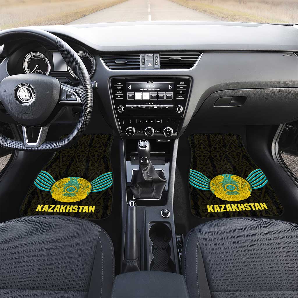 Kazakhstan National Emblem Car Mats with Black Tribal Pattern and Sun Eagle Motif