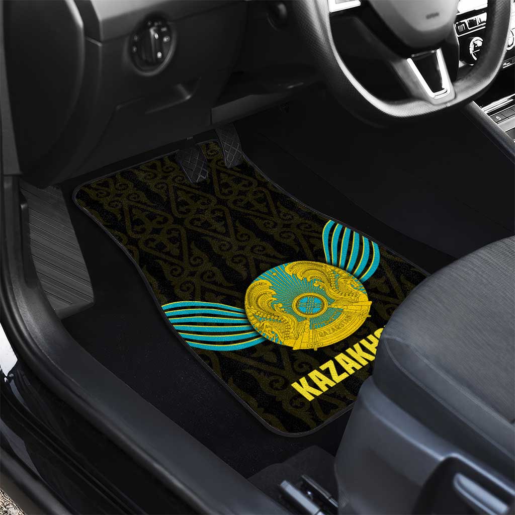 Kazakhstan National Emblem Car Mats with Black Tribal Pattern and Sun Eagle Motif