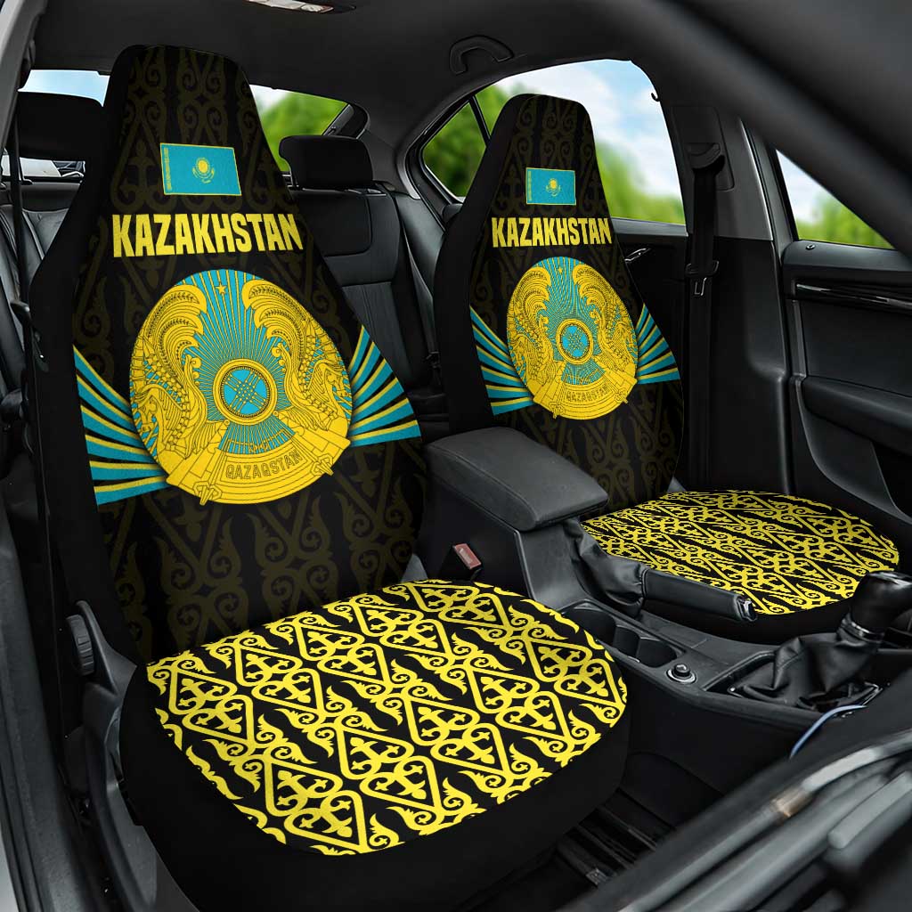 Kazakhstan National Emblem Car Seat Cover with Black Tribal Pattern and Sun Eagle Motif